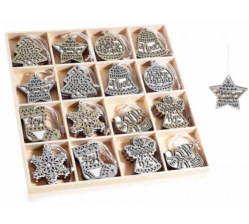 Decorazioni Natalizie da appendere per l'albero e la casa in legno set da 48 figure Natalizie assortite