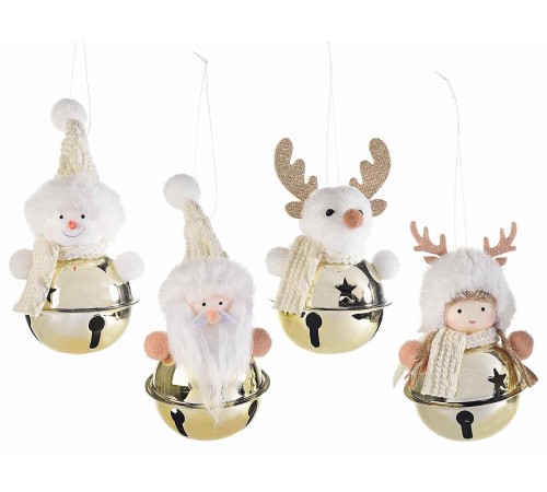 Decorazioni Natalizie da Appendere per la Casa e l'Albero con Personaggi di Natale e Campanella Colore Bianco e Oro Set da 8 Addobbi Idea Regalo