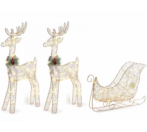Slitta di Babbo Natale con renne e luci Led decorazione per casa vetrine e negozi altezza 66 centimetri