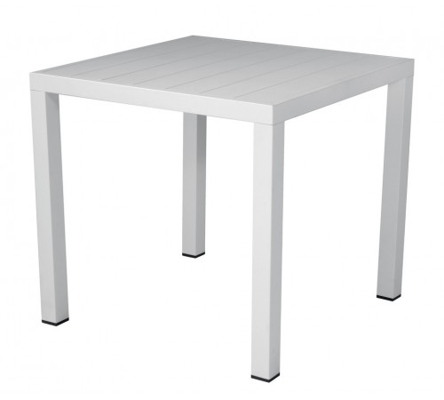 Tavolo bar e giardino in alluminio bianco con piano a doghe 80 x 80 centimetri