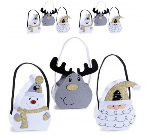 Borsette Natalizie a Forma di Personaggi Natale Cestini Portadolci e Doni 6 Pz