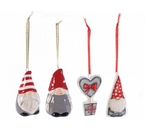 Decorazioni Natalizie da Appendere in Ceramica Dipinte a Mano Addobbi per Albero di Natale Figure Assortite 8 Pezzi Altezza 7,5 Cm