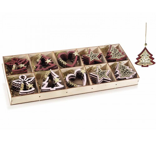 Decorazioni Natalizie da appendere per l'albero e la casa in legno scatola da 40 decorazioni assortite