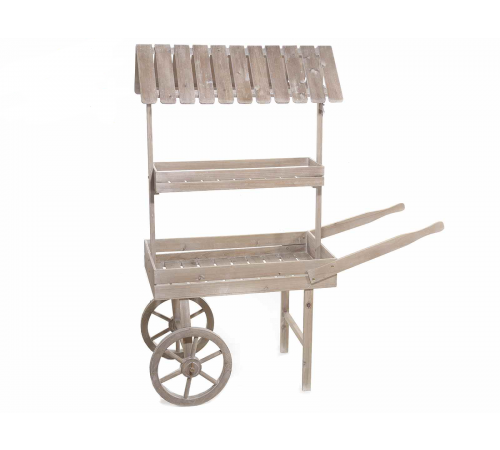 Carretto espositore in legno con tetto e 2 ripiani