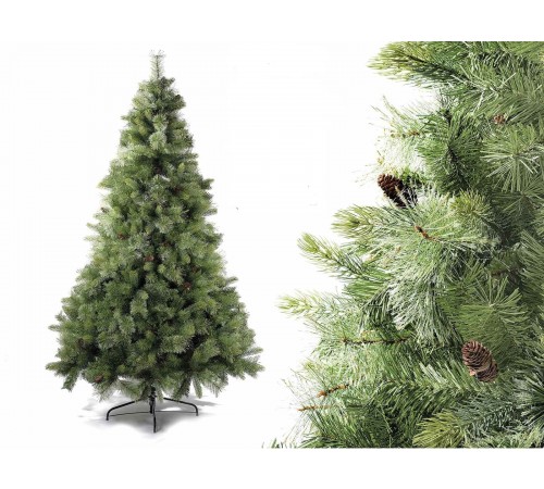 Albero di Natale artificiale pino verde con glitter e pigne 1017  rami altezza 2,10 metri