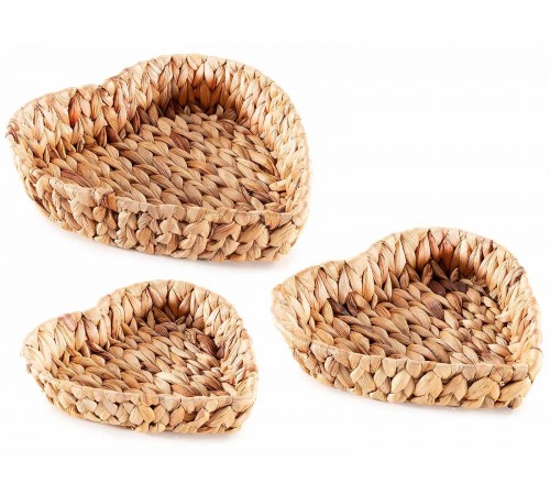 Cestini in Fibra Naturale Intrecciati a Forma di Cuore, Set da 3, Idea Regalo