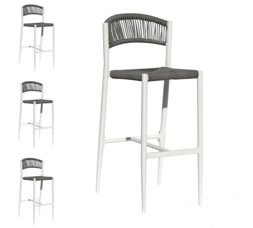 Set 4 Sgabelli Alti per Bar, Ristoranti, Giardino in Alluminio Bianco e Grigio