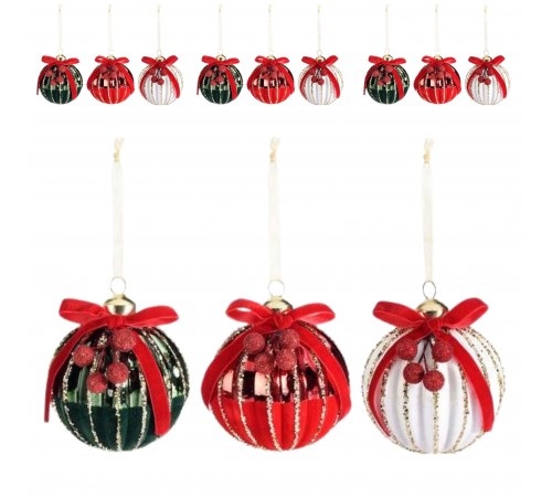 Palline per Albero di Natale Artigianali in Vetro Bianche e Rosse - 12 Pezzi , 8 Centimetri