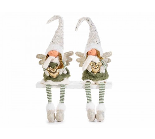 Coppia di Angeli Natalizi in stoffa con gambe lunghe decorazione Natalizia per casa e vetrine