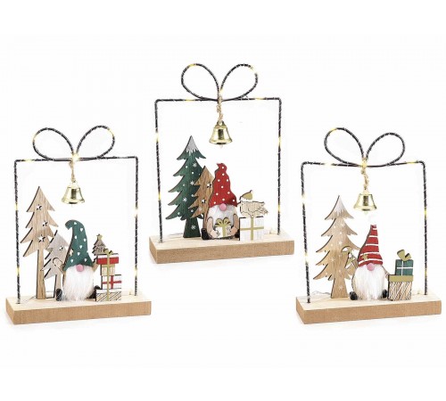Set 3 Decorazioni Natalizie da Tavolo a Forma di Pacchetto Regalo con Luce Calda