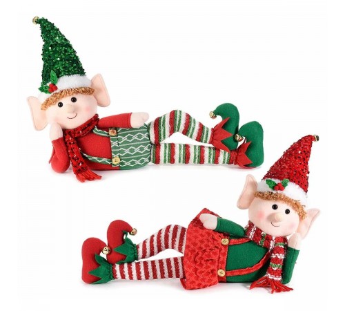 Set 2 Elfi di Natale Sdraiati in Stoffa 50 cm