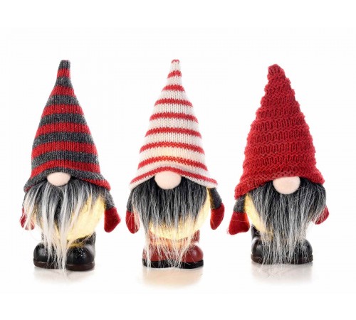 Pupazzetti di Babbo Natale con barba lunga e luci Led set da 6 decorazioni Natalizie da tavolo