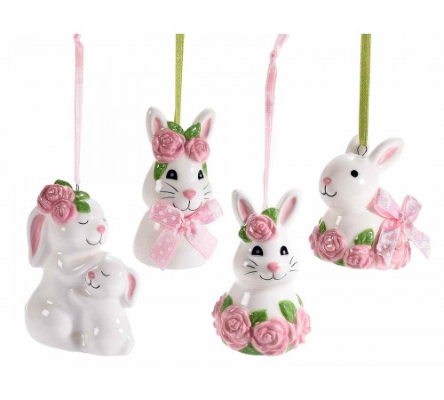 Coniglietti Pasquali in ceramica da appendere fatti a mano 8 pezzi