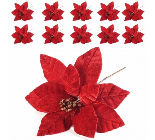 Stelle di Natale Rosse Artificiali con Gambo Modellabile - Set da 12 Pezzi