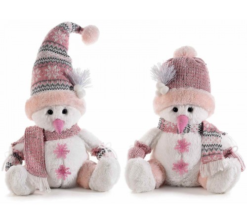 Pupazzi di neve natalizi rosa in peluche con cappello e sciarpa