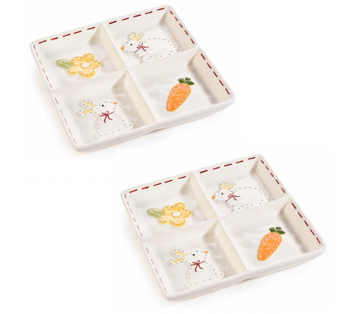 Set 2 Piatti in Ceramica Quadrati per Aperitivi, Antipasti