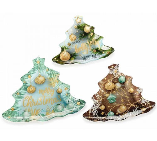 Servizio da 6 piatti Natalizi in vetro decorato a forma di albero di Natale