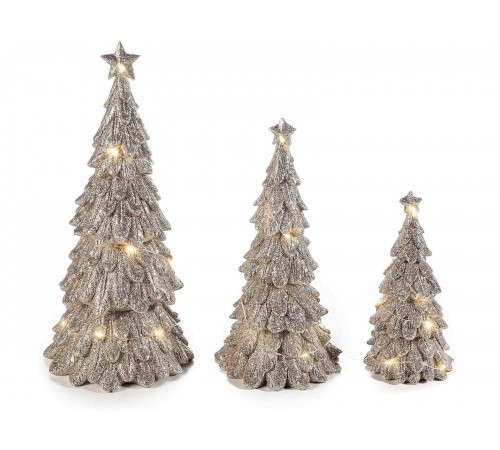 Alberi di Natale Luminosi da Tavolo in Resina con Glitter Decorazione Natalizia per la Casa Set 3 Alberi da Appoggiare Idea Regalo