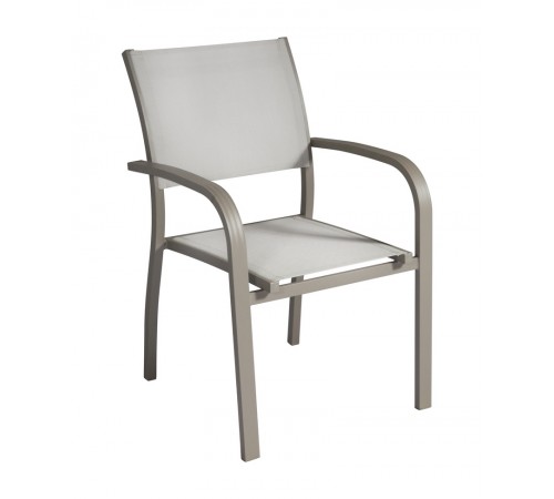 Set 4 sedie per bar e giardino con braccioli in alluminio tortora e textilene