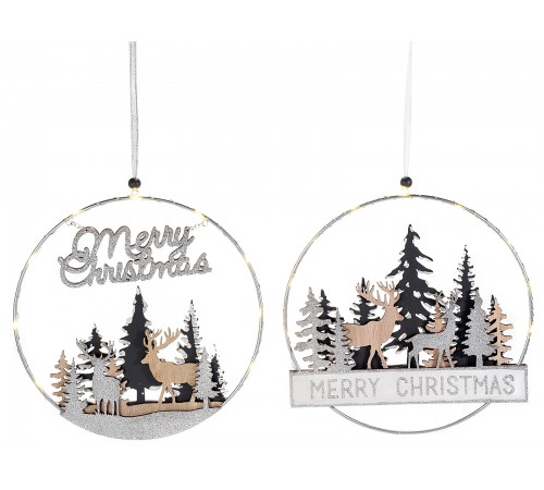 Set 4 ghirlande Natalizie da appendere con paesaggio innevato e luci - Diametro 24 centimetri