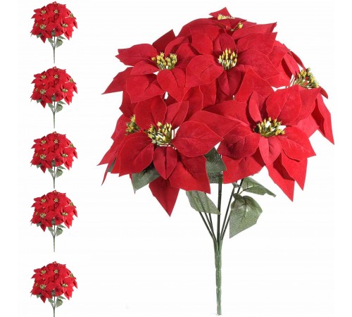 Stelle di Natale Rosse Artificiali per Decorazioni Fai da Te Set 6 Pz