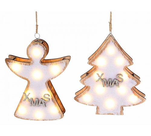 Angelo e albero di Natale luminosi da appendere set da 4 decorazioni