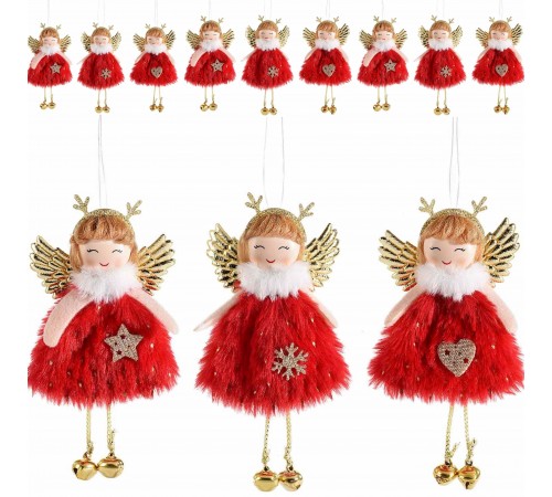 Angeli di Natale con Abito Rosso Decorazioni Natalizie da Appendere Set da 12