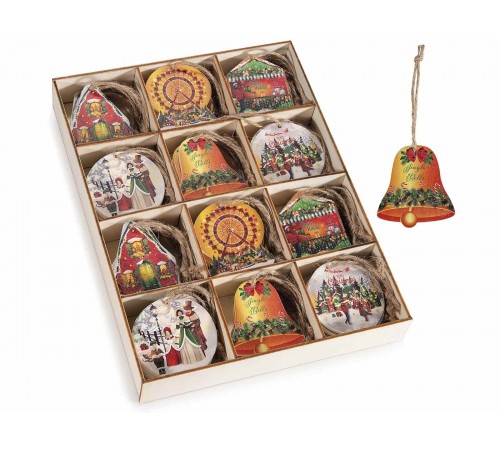 Set 72 Decorazioni Natalizie da Appendere in Legno Colorato - Figure Miste