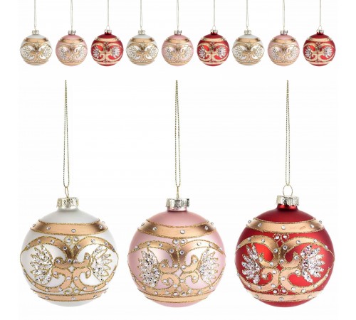 Palline per Albero di Natale in Vetro con Strass Addobbi Artigianali Set 12 Pz