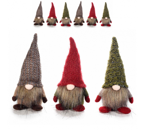 Babbo Natale in stoffa con cappello in lana da appendere o appoggiare - Set da 15 pezzi