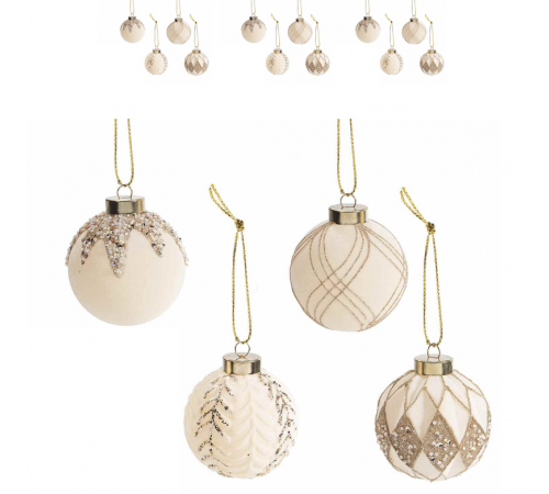 Set 12 palline per albero di Natale in finto vetro decorato – diametro 7,5 centimetri