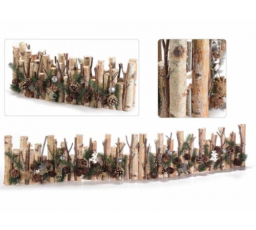 Staccionata in legno per presepi con pigne e decori