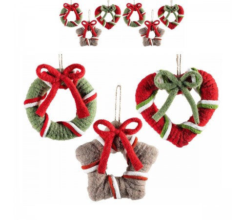 Set 6 Addobbi Natalizi Intrecciati in Stoffa 14 cm
