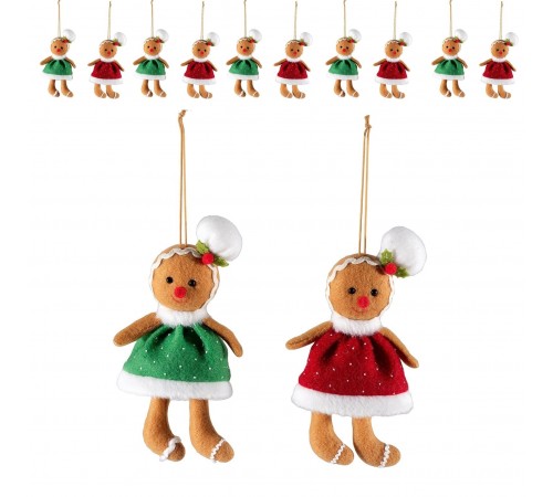 Set 12 Decorazioni Natalizie da Appendere a Forma di Omini Pan di Zenzero in Stoffa
