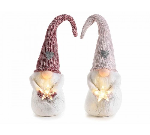 Babbo Natale Luminoso in Stoffa e Pelliccia Set da 2 Decorazioni Natalizie da Tavolo Idea Regalo