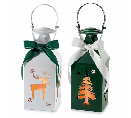 Set 2 Lanterne Natalizie Traforate con Renna e Albero
