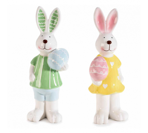 Conigli in Ceramica Dipinti a Mano Decorazione Pasquale e Primaverile 2 Pezzi