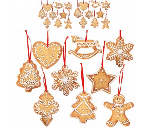 Set 18 Decorazioni Natalizie da Appendere a Forma di Biscotti Pan di Zenzero