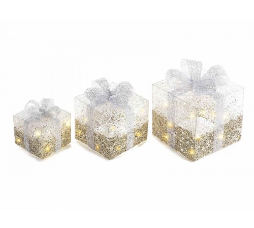 Pacchi Natalizi Luminosi con Led e Fiocco Addobbo Luminoso per Vetrine e Negozi Decorazione Sotto Albero di Natale Set 3 Pezzi