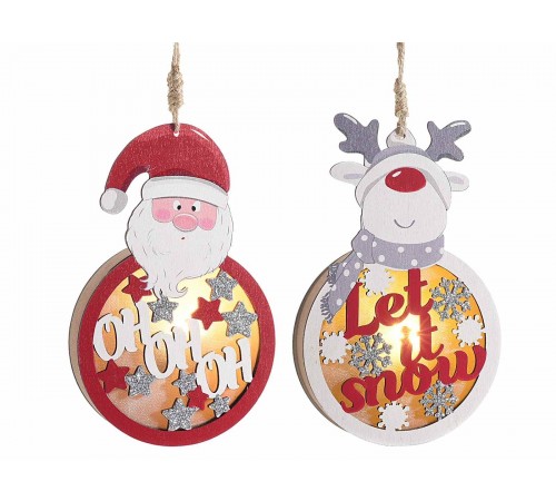 Decorazioni Natalizi Led in Legno per Albero di Natale Set da 4 Pezzi Assortiti
