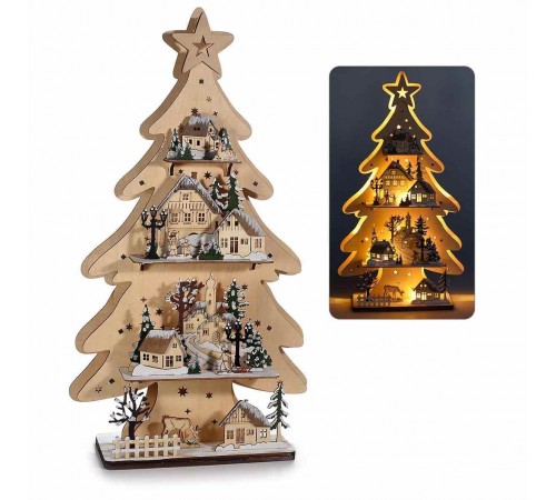 Albero di Natale da appoggiare in legno con paesaggio invernale e led idea regalo