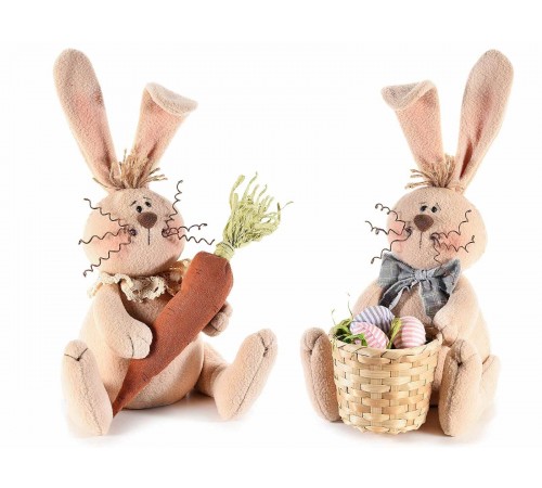Conigli Pasquali in stoffa imbottita con carote e uova idea regalo bambini 2 pezzi