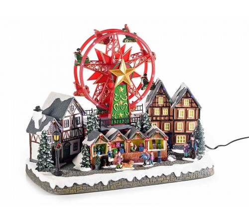 Carillon Natalizio con Ruota Panoramica in Movimento, Suoni e Luci Decorazione con Paesaggio Natalizio Animato Idea Regalo
