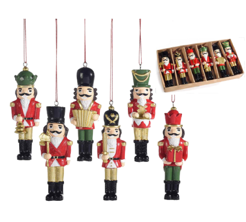 Decorazioni per Albero di Natale a Forma di Schiaccianoci In Resina Dipinta Set da 12 Pezzi Altezza 10,5 Cm
