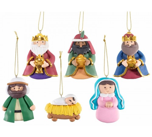 Personaggi del Presepe da Appendere in Resina Colorata - Set da 6 Pezzi