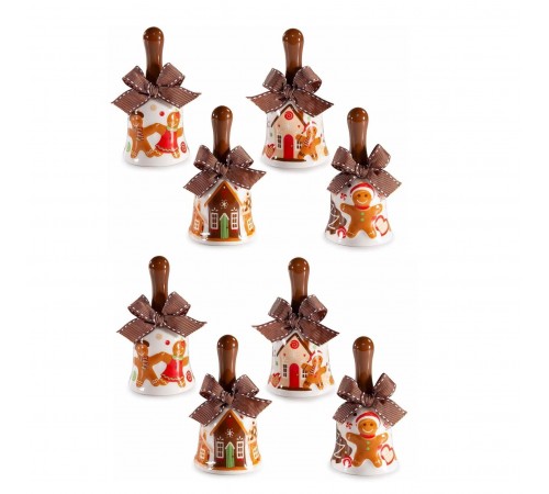 Campanelle Natalizie in Ceramica con Fiocco e Omini Pan di Zenzero - Set da 8 Decorazioni