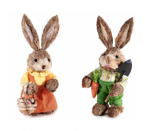 Set 2Conigli Pasquali in Paglia Decorazione per la Casa, Altezza 33 cm