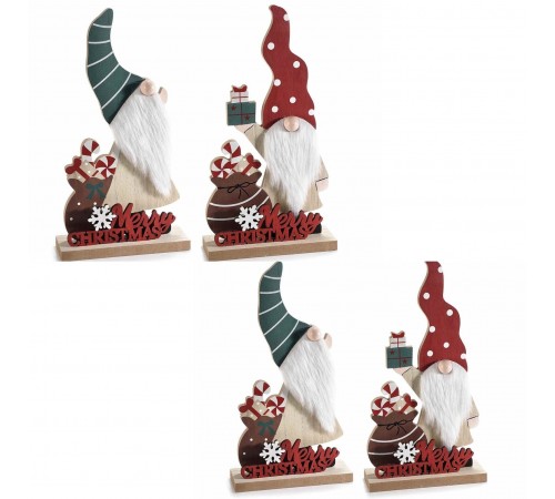 4 Statuine Natalizie in Legno a Forma di Babbo Natale