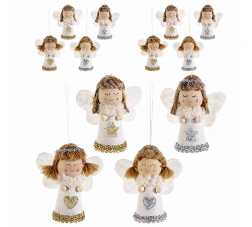 Decorazioni da Appendere per Albero di Natale Angeli in Legno e Panno Set da 12