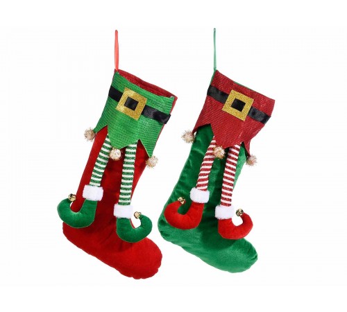 Calze Natalizie porta doni e dolci con elfi di Babbo Natale set da 6 calze